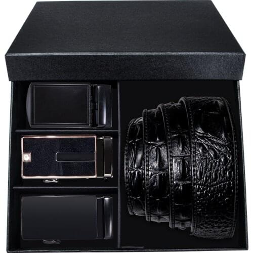 Men Genuine Leather Belt Business Alloy Automatic Buckle Belt Luxury Mens Gift High Quality Black Crocodile Cowhide Belt DiBanGu