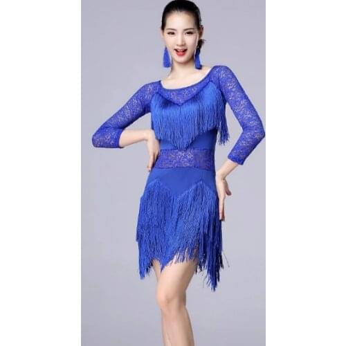 New Fashion Plus Size Women Dance Wear Salsa Samba Dresses Half Sleeves Floral Lace Girls Latin Dance Dress