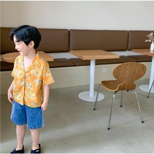 2021 new girls boys printed shirt cotton summer short sleeve kids top