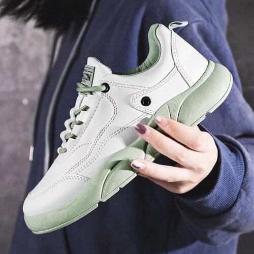 Autumn PU Leather Women Sport Shoes Running Sneakers Woman White Womens Sports Shoes Green Athletic Brand Jogging Femme B-1505