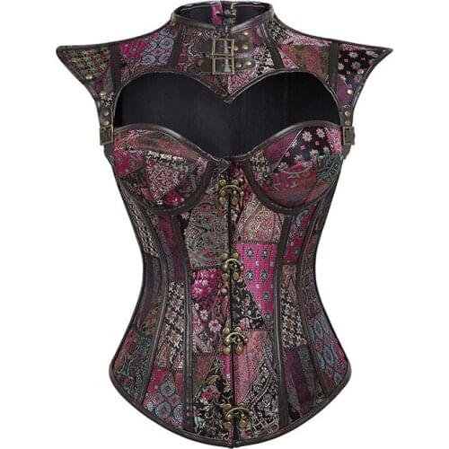 Sexy Womens Steampunk Gothic Corset Vintage Lace up Back Waist Trainer Corset Bustier Embroidery Vest Lingerie S-2XL