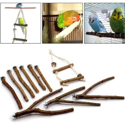 10Pcs Parrot Stand Rod Natural Wood Fork Perch Hanging Swing Pet Chewing Toys 37MF