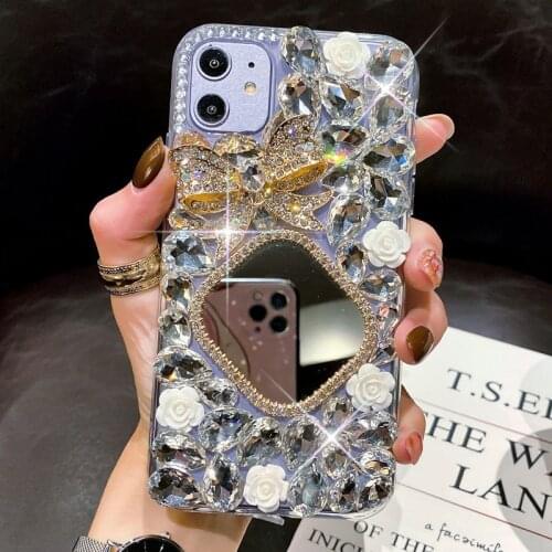 Luxury Diamond Bowknot Flower Bling Crystal Mirror Case Cover For Samsung Galaxy A10/20/30/40/50/70/80/90 S A21/31/41/51/71
