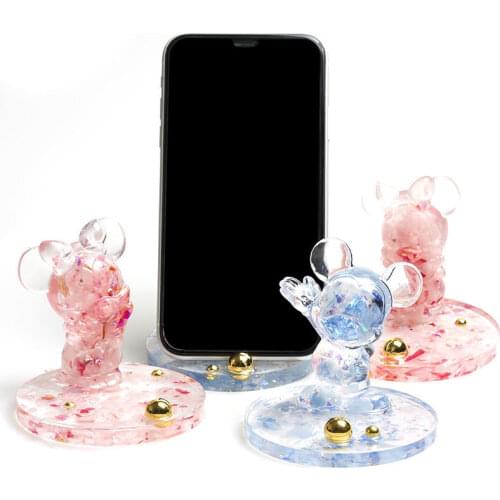 Disney Cartoon Mickey Minnie Crystal 2021 Epoxy Finished Mobile Phone Lazy Bracket Desktop Creative Home Furnishing Decoration