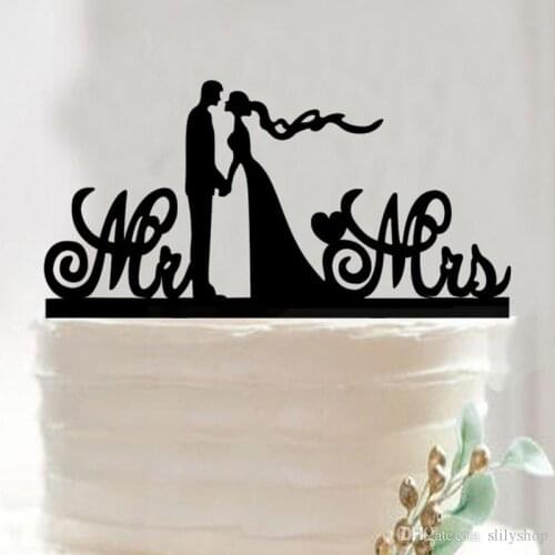 Mr Mrs Wedding Decoration Cake Topper Acrylic Black Romantic Bride Groom Cake Accessories For Wedding Party Favors