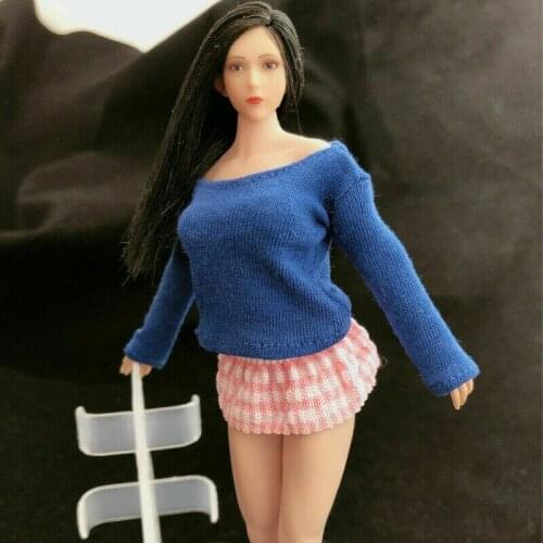 IN STOCK 1/12 T-shirt Female Blue Sweater Shirt Clothing Model For 6" Figure Body