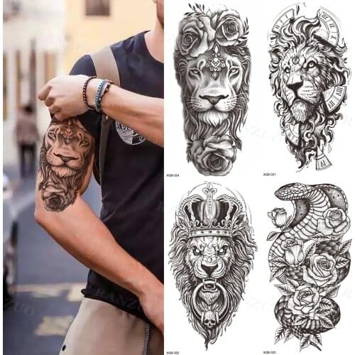 Waterproof Temporary Tattoo Sticker Big Lion Skull Snake Black Rose Tattoo Leg Chest Arm Tattoo Man Woman Tattoo Body Tattoo