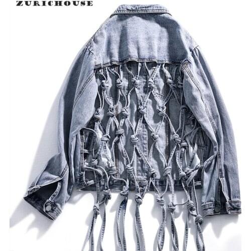 ZURICHOUSE 2021 Womens Denim Jacket Spring Summer New Fashion Hollow Out Tassel Street Style Punk Jeans Jackets
