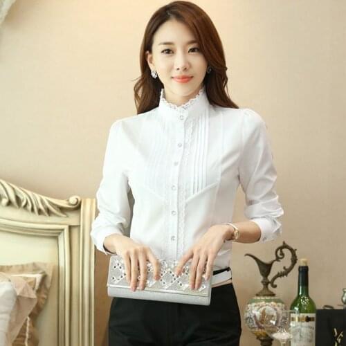Women Blouse Spring Autumn Lace Womens Long Sleeve St Collar & White Shirt Chiffon Blouse Blusas Ropa De Mujer