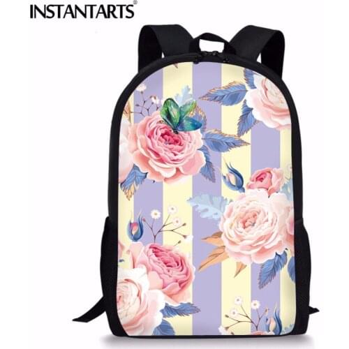 INSTANTARTS Youth Girl Mochila Floral School Bags 3D Flower Pattern Women Casual Large Mochilas Backpack Book Bag for Children