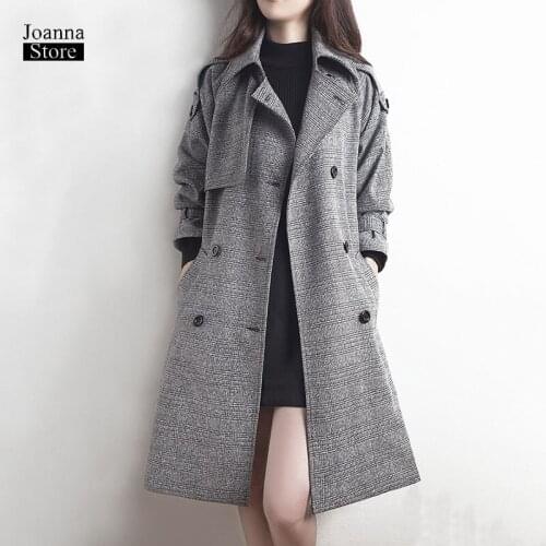 Faux wool winter coat women womens classic gray coats and jackets office ladies vintage elegant outwewar plaid detective clothes