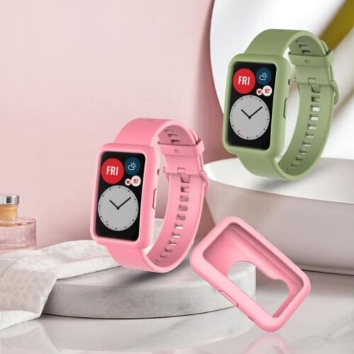 1 Set Protective Shell Soft Silicone Shockproof Watch Frame Protector Wristband Replacement for Huawei Watch Fit