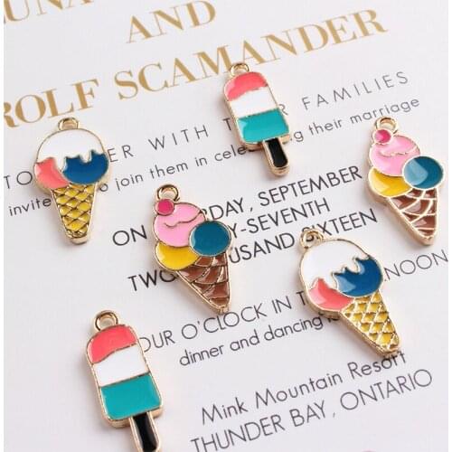 10 pcs Oil Drop Ice Cream Popsicle Charms Bracelet DIY Summer Gold Metal Pendant Enamel Charms Earring Jewelry Accessories YZ138