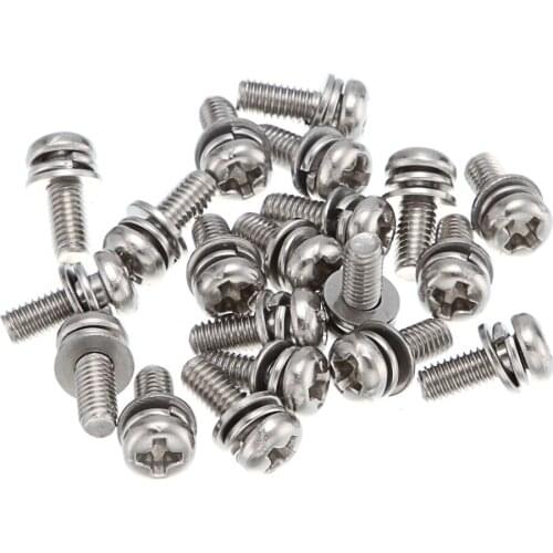 100 pcsM3*8 mm Phillips Pan Head Three Combination Screw Three sem screws with washer attached steel with nickel triad screw
