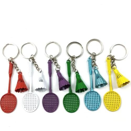 100pcs New Hot Metal Badminton Key Chains Zinc Alloy Colorful Badminton Key Rings Retail Packaging WB1422