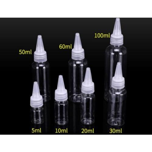 200Pcs/Lot 5-100ML Tip PET Transparent Plastic Dye Empty Bottles Emulsion Extrusion Travel Sub Bottle HA2473