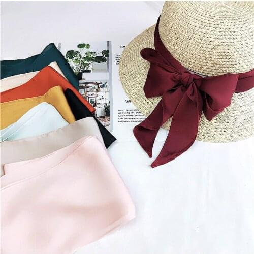 2021 Solid Color Silk Small Women Fashion Scarf Hair Bag Ties Neck Ties Handkerchief Scarves Bag Handle Decoration Thin Scarf