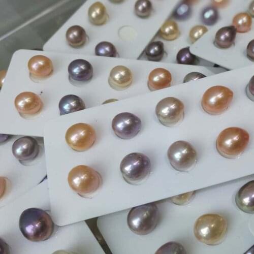 5 Pairs Gorgeous multicolors 11-12mm near drop pearl half drilled pairs
