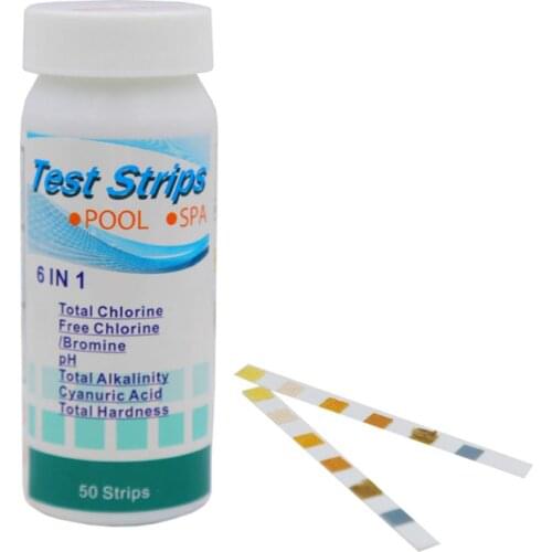50pcs/bottle 6-In-1 Swimming Pool PH Test Paper Residual Chlorine PH Value Alkalinity Hardness Test Strip PH Tester Pool Cleaner