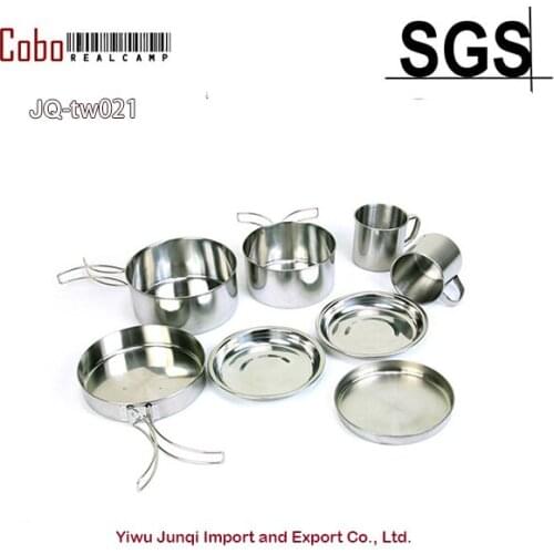 8PCS Stainless Steel Outdoor Plate Bowl Cup Pan Pot Set Picnic Camping Cookware Camelwill Full Set 8 Pcs Skillet