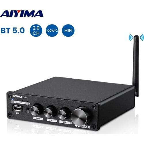 AIYIMA HiFi Bluetooth 5.0 Power Amplifier 2.0 Channel Sound Amplifier Decoder Stereo USB OPT COAX Desktop Audio Amp 200W