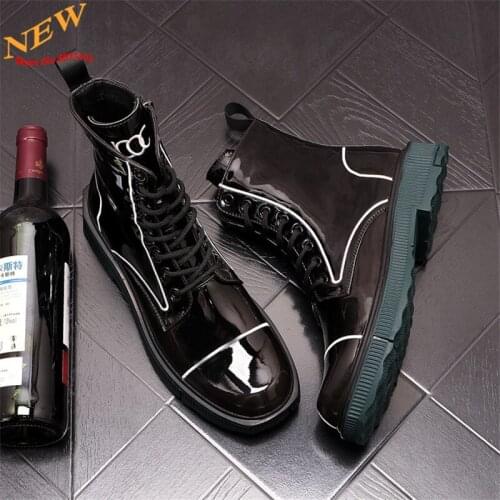 2021 New Arrival Patent Leather Men Casual Shoes Motorcycle boots Height Increasing Martin Shoes Zapatillas Hombre