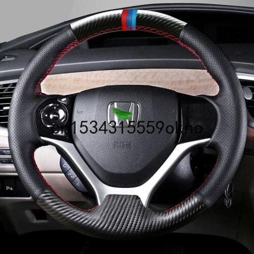 DIY Carbon Fibre Black Leather Steering Wheel Cover Custom For Honda Civic INSPIRE Accord XRV AVANCIER CRV Interior Accessories