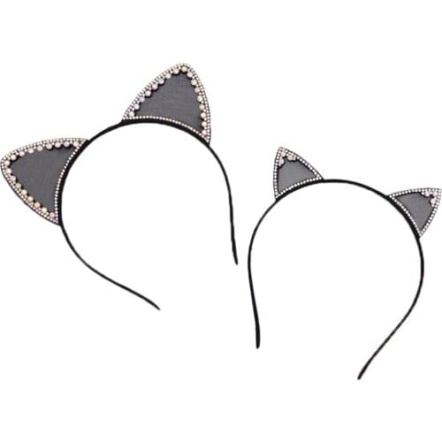 Women Girl Cat Ear Rhinestone Headband Halloween Party Hairband Lovely Hair Hoop