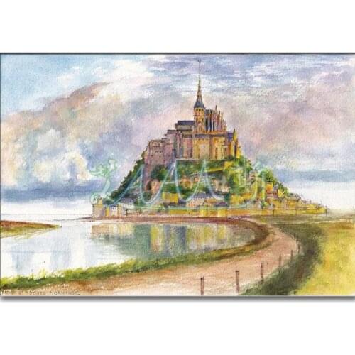 France Castle Mont-Saint Michel, European Scenery Self Finish Artwork 5:3 Diy 5d Diamond Paintings Wall Decor