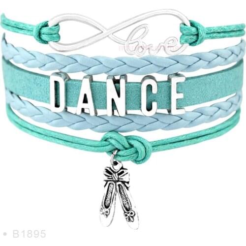 Hot Sale Fashion Dance Mom Girl Ballet Dancer Dancing Pink Black Gray Purple Silver Gold White Leather Braid Bracelets for Women