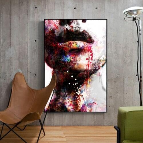 Graffiti Art Womans Lips On Canvas Print Painting Nordic Poster Wall Art Picture For Living Noom Home Decoration Frameless