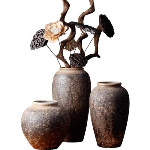 Jingdezhen Handmade Antique Ceramic Vase Decoration Nordic Style Large Flower Vase Dry Flower Arrangement Decoration Household