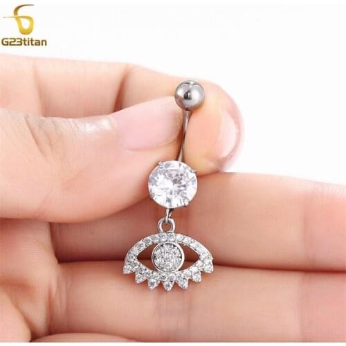 G23Titan Belly Button Ring Devil Eye Crystal Pendant 14G Titanium Retro Sloshing Beach Body Jewelry Piercing