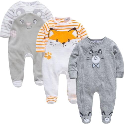 Kavkas 3 pcs/lot Baby Boys Girls Winter Rompers Cute Animal Patchwork Cotton Babies Girl Jumpsuit Newborn Pajamas