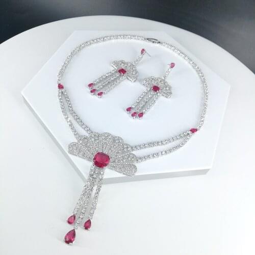 Hot sale New fashion vintage red CZ zircon necklace earrings jewelry set wedding party banquet dressing jewelry free shipping