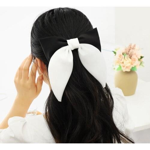 Koreanversion of the college style hair card pure color satin big bow ponytail hair accessories retro Japanese headdress hairpin