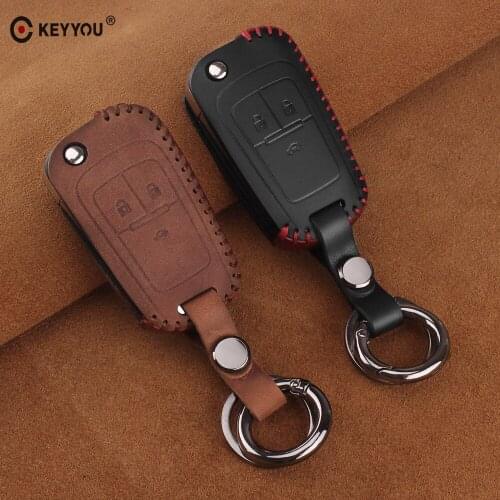 KEYYOU 3 Buttons Leather Flip Key Cover Fob Case For Chevrolet Cruze Spark Epica Lova Camaro Impala For Buick VAUXHALL OPEL