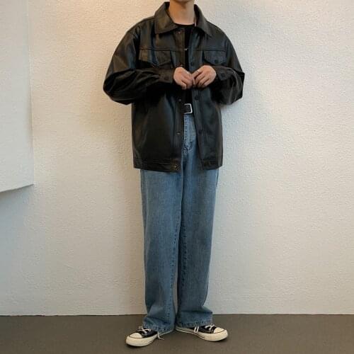 Spring New Loose Soft Leather Mens Jacket Single Breasted Jacket Men Casual Biker Jacket Coat Men Jacket Leather