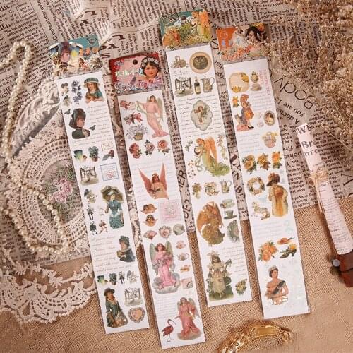 Cute PET Collage Character Ins Hand Account Material Stickers Tape Korean Stationery Kawaii School Supply Decoration Sticker