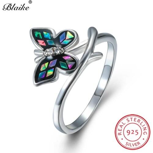 Mystic Rainbow Fire Crystal Butterfly Rings For Women Solid s925 Sterling Silver Ring Wedding Bands Zircon Engagement Ring Bride
