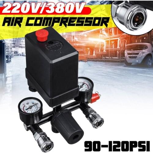Air Compressor Pump 220V/380V Pressure Switch Control Manifold Relief Regulator Control Valve 90-120 psi Pressure Gauge
