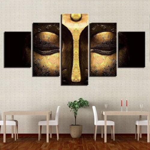 Wall Art Canvas HD Prints Poster Home Decor Pictures 5 Pieces Golden Buddha Peaceful Face Painting Modular Living Room Framework