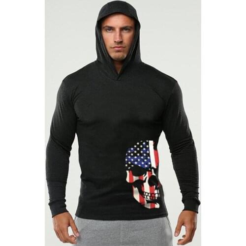 New Mens Fitness Running Cycling Outdoor Sports Hoodies Solid Color With Skull & Muscle Man Printing Hoodies