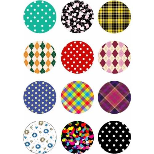 Wholesale 405 12pcs/lot Plaid pattern mix round glass cabochons DIY jewelry findings fit 18mm snap button charm bracelet gift