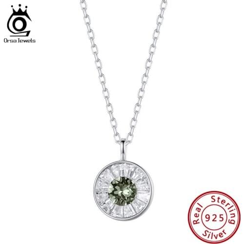 ORSA JEWELS Crystal Pendant Necklace for Women 100% 925 Sterling Silver Chain Necklaces For Women Wedding Jewelry Gifts SWN02
