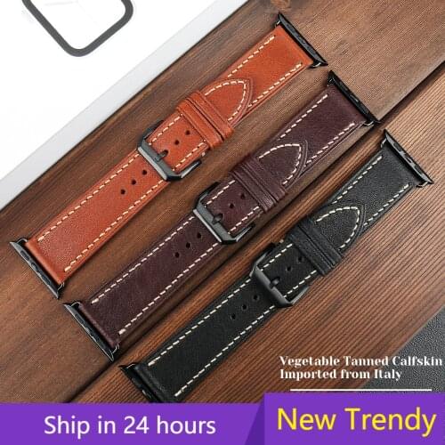 MAIKES Elegant Real Leather Band Loop for Apple Watch Strap Luxury 44mm 40 iWatch Bracelet Wristband 42 38mm Series 6 5 4 3 2 1