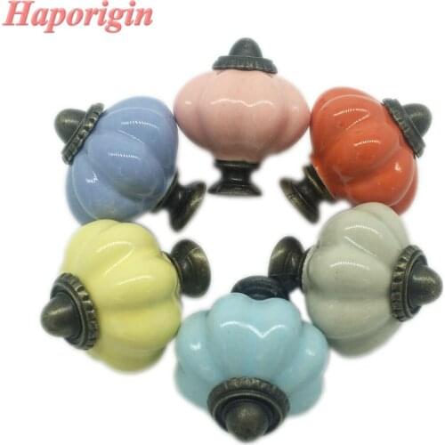 Ceramic Cabinet Handles Rustic Pumpkin Cabinet Knobs Wardrobe Handle Kids Bedroom Cupboard Drawers Knobs Dresser Pulls