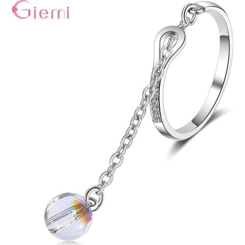 S925 Sterling Silver Popular Personalize Simple Stunning Crystal Rhinestone Pendant Open Rings For Women Girls Fashion Jewelry