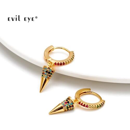 EVIL EYE Colorful Zircon Cone Drop Earrings Gold Color Small Micro Pave Dangle Earrings Jewelry for Women Ladies Girls EY6614