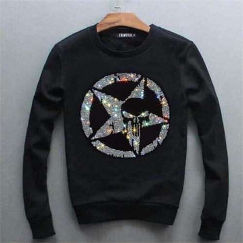 Rhinestones Hoodies Men Streetwear O Neck Short Sleeve Loose Design Hot Sale Sweatshirt Plus Size Europe Style